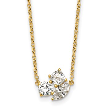 14k 1 carat Lab Grown Diamond VS+ F+ Complete 18 inch Three Stone Fashion Necklace