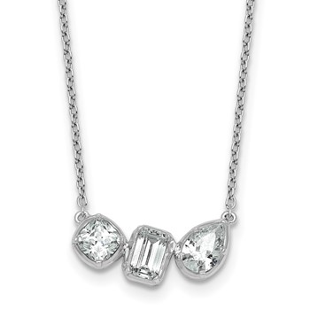 14k White Gold 1 carat Lab Grown Diamond VS+ F+ Complete 18 inch Three Stone Fashion Necklace