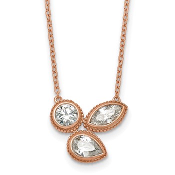 14k Rose Gold 1 carat Lab Grown Diamond VS+ F+ Complete 18 inch Three Stone Fashion Necklace