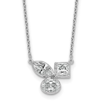 14k White Gold 1 carat Lab Grown Diamond VS+ F+ Complete 18 inch Three Stone Fashion Necklace