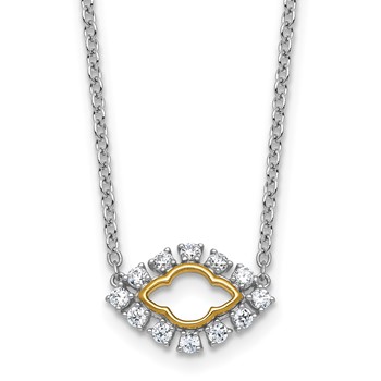 14k Two-Tone 3/8 carat Lab Grown Diamond VS+ F+ Complete 18 inch Fashion Evil Eye Necklace