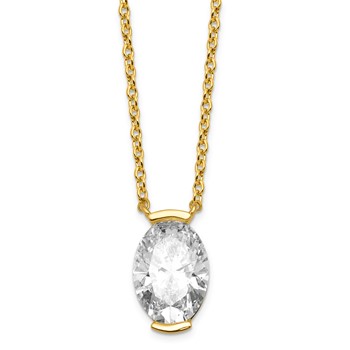 14ky 2ct Cert Oval LabGrown Dia VS+ F+ Half Bezel Comp Pendant Necklace