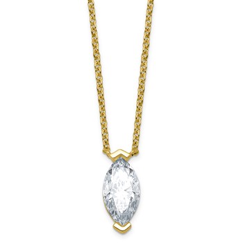 14k Yellow Gold Certified 3 carat Lab Grown Diamond VS+ F+ Marquise Half Bezel Complete Pendant Necklace