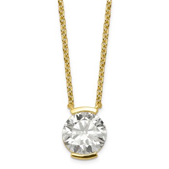 14ky 3ct Cert Round LabGrown Dia VS+ F+ Half Bezel Comp Pendant Necklace