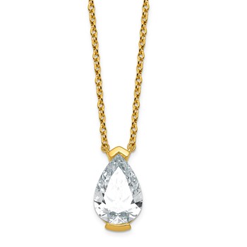 14ky 3ct Cert Pear Lab Grown Dia VS+ F+ Half Bezel Comp Pendant Necklace