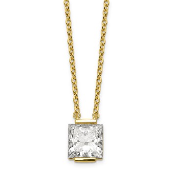 14k Yellow Gold Certified 2 carat Lab Grown Diamond VS+ F+ Princess Half Bezel Complete Pendant Necklace