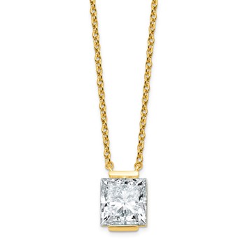 14k Yellow Gold Certified 3 carat Lab Grown Diamond VS+ F+ Princess Half Bezel Complete Pendant Necklace