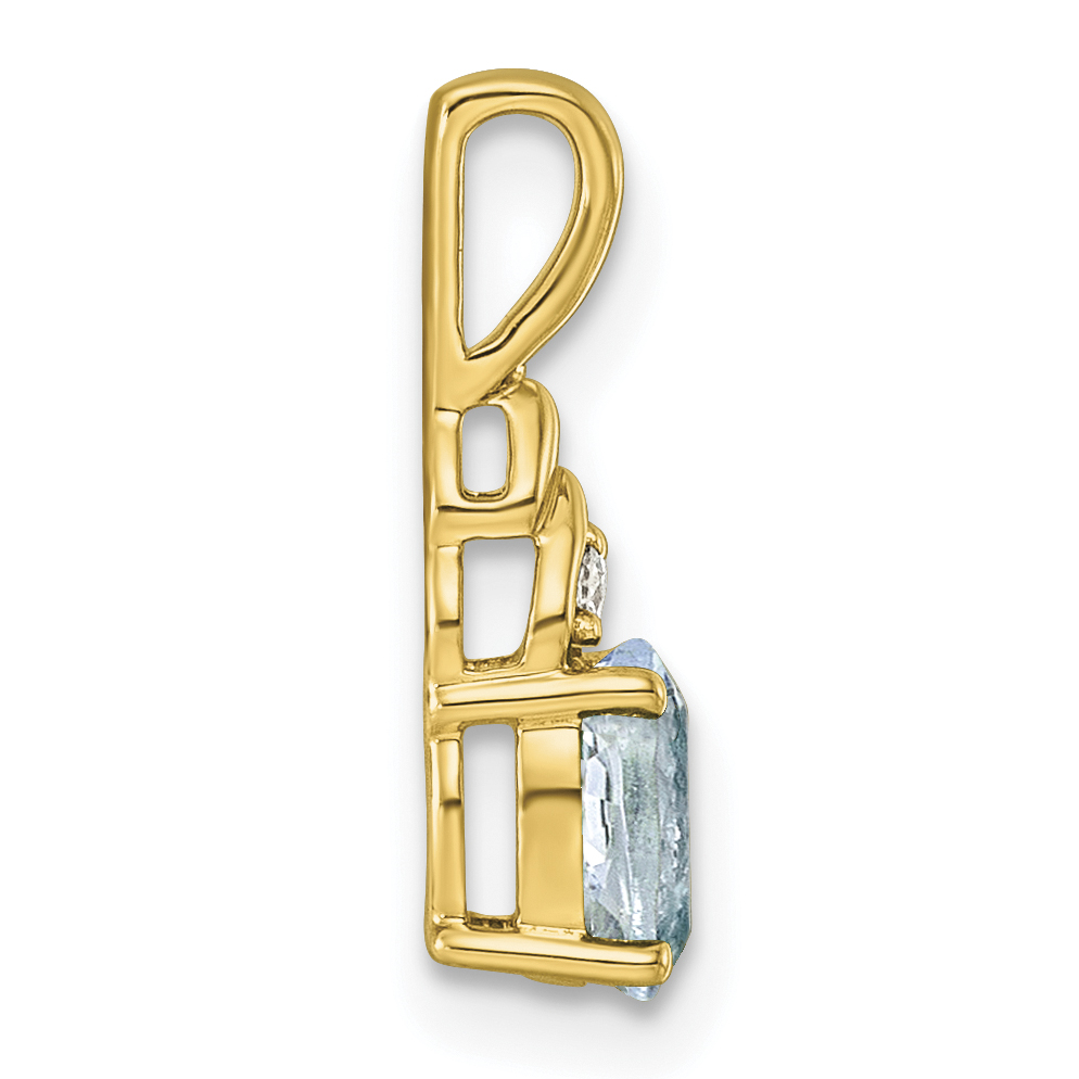 Diamond Aquamarine and Lab Grown March Pendant Charm Real 14k Yellow Gold 16x4mm detailed image 2