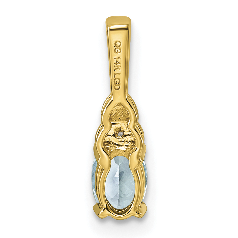Diamond Aquamarine and Lab Grown March Pendant Charm Real 14k Yellow Gold 16x4mm detailed image 3