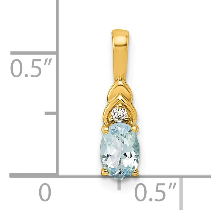 Diamond Aquamarine and Lab Grown March Pendant Charm Real 14k Yellow Gold 16x4mm detailed image 4