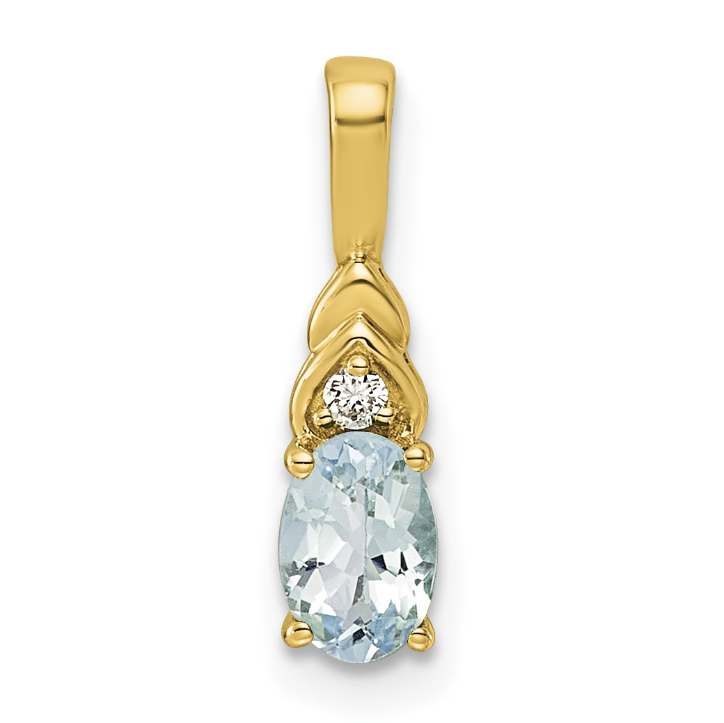 Diamond Aquamarine and Lab Grown March Pendant Charm Real 14k Yellow Gold 16x4mm main product image