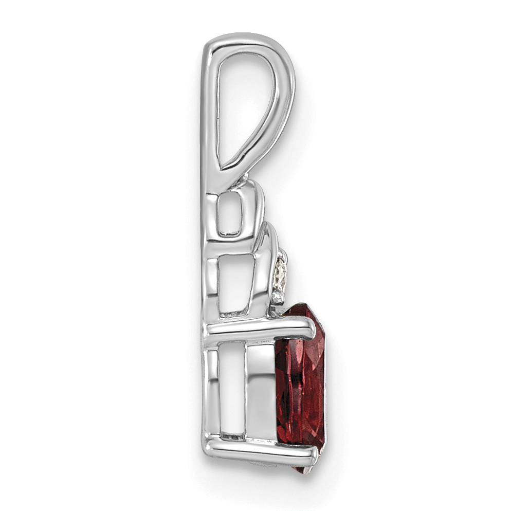 Diamond Garnet and Lab Grown January Pendant Charm Real 14k White Gold 16x4mm product image view 2