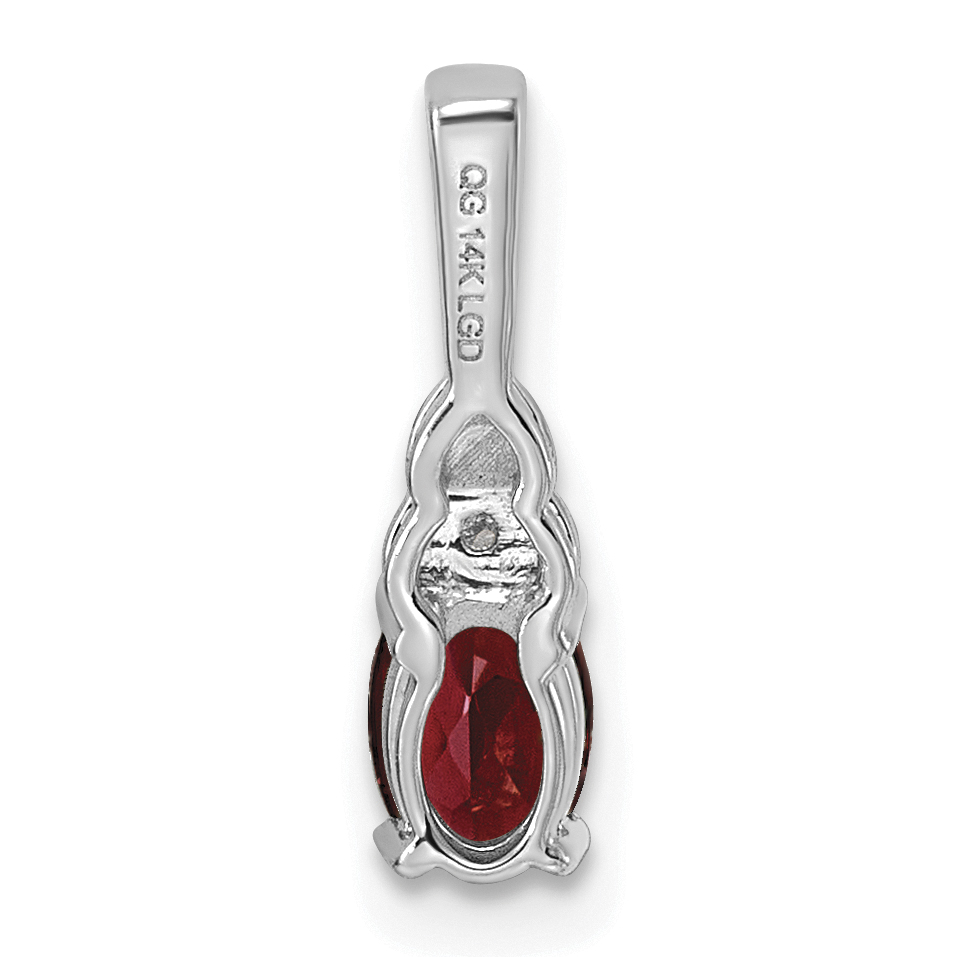Diamond Garnet and Lab Grown January Pendant Charm Real 14k White Gold 16x4mm product image view 3