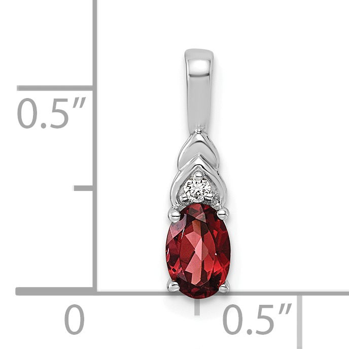 Diamond Garnet and Lab Grown January Pendant Charm Real 14k White Gold 16x4mm product image view 4