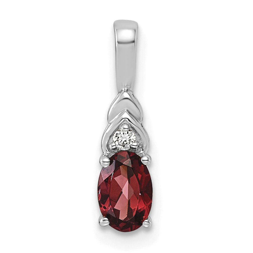 Diamond Garnet and Lab Grown January Pendant Charm Real 14k White Gold 16x4mm main product image