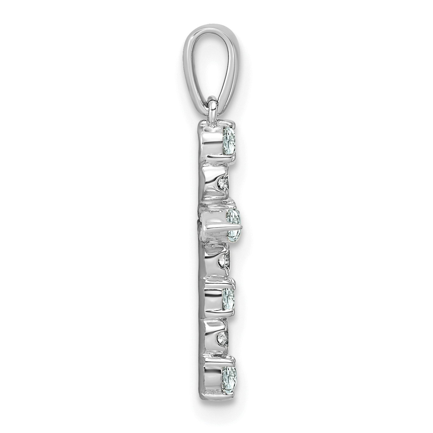 Diamond Aquamarine and 1/6 carat Pendant Charm Real 14k White Gold 23.4x12.4mm detailed image 2
