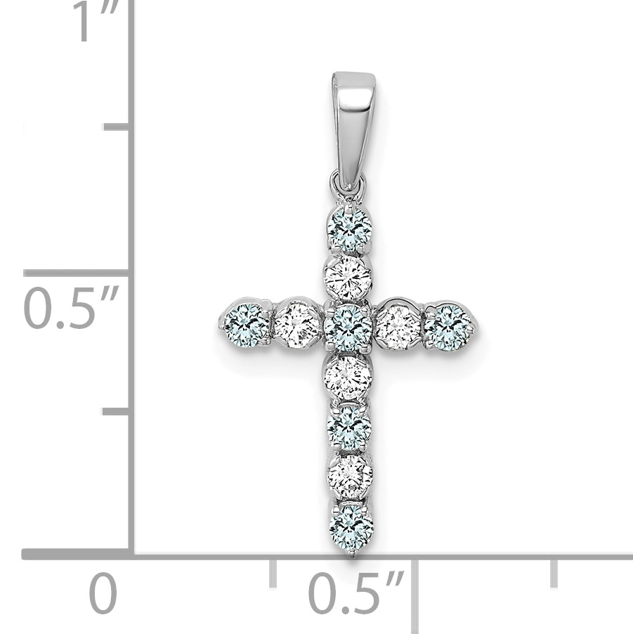 Diamond Aquamarine and 1/6 carat Pendant Charm Real 14k White Gold 23.4x12.4mm detailed image 4