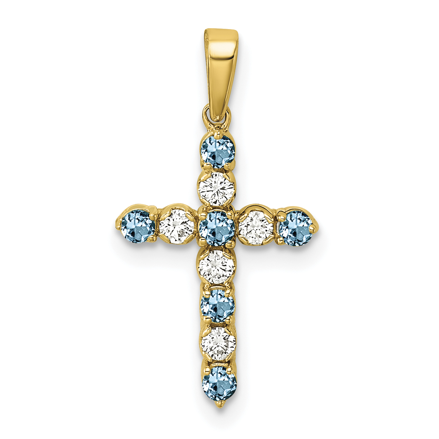 10k Blue Topaz & 1/6 carat Lab Grown Diamond VS/SI+ G+ December Birthstone Complete Cross Pendant