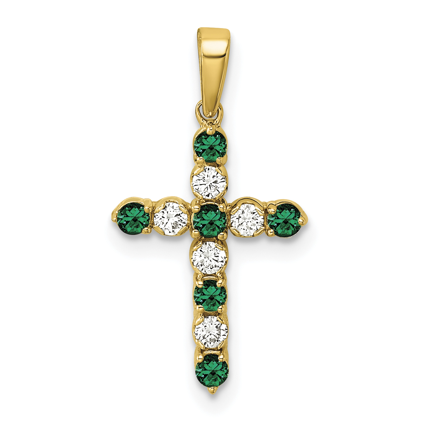 10k Lab Created Emerald & 1/6 carat Lab Grown Diamond VS/SI+ G+ May Birthstone Complete Cross Pendant