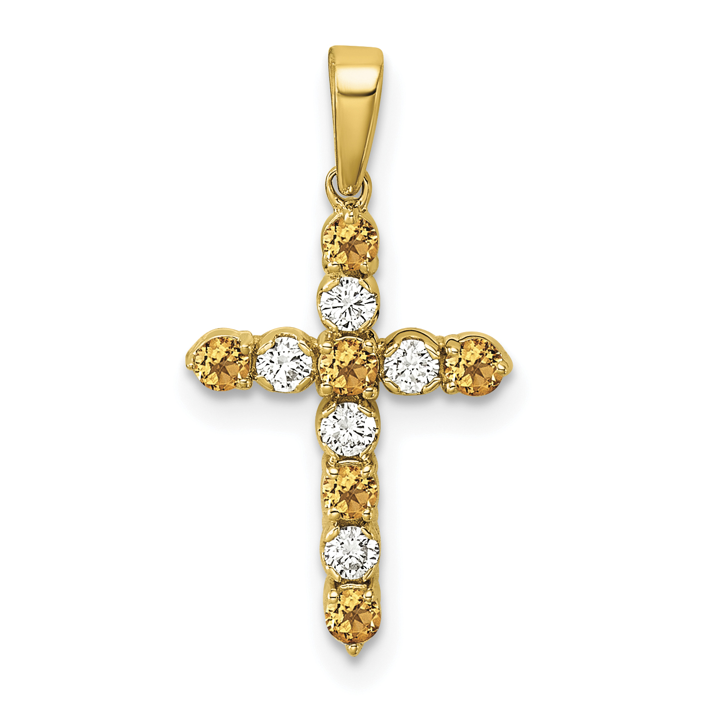 10k Citrine & 1/6 carat Lab Grown Diamond VS/SI+ G+ November Birthstone Complete Cross Pendant