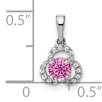 10k White Gold Created Pink Sapphire and Diamond Pendant — alternate view