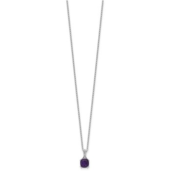 Sterling Silver Amethyst Diamond Pendant w/Chain 6mm AM — alternate view