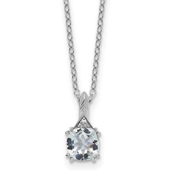 Sterling Silver Aquamarine Diamond Pendant w/Chain 6mm AQ