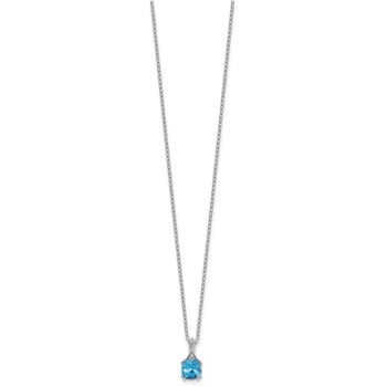 Sterling Silver Blue Topaz and Diamond Pendant w/Chain 6mm BT — alternate view
