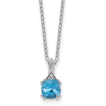 Sterling Silver Blue Topaz and Diamond Pendant w/Chain 6mm BT