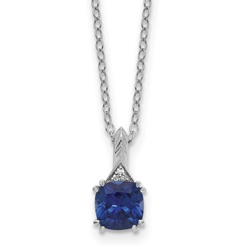 SS Cr. Sapphire Diamond Pendant w/Chain 6mm CRSA