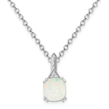 Sterling Silver Opal Diamond Pendant w/Chain 6mm Opal