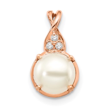 10 RG Pearl and Diamond Pendant only 7mm FWC Pearl -dia Mel:F43
