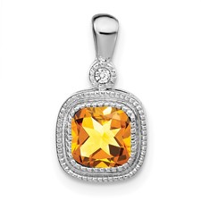 Image of 14k White Gold Cushion Citrine and Diamond Pendant