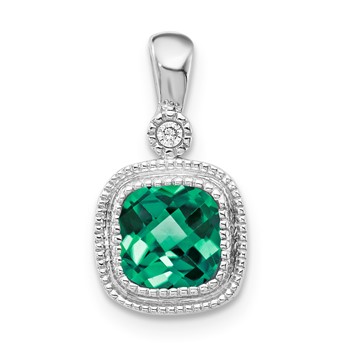 10kw Created Emerald and Diamond Pend Necklace