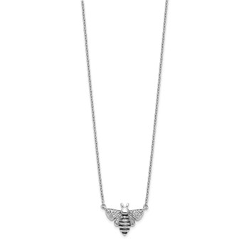 14k White Gold with Black Rhodium 1/10 carat Diamond Bee 18 inch Necklace — alternate view