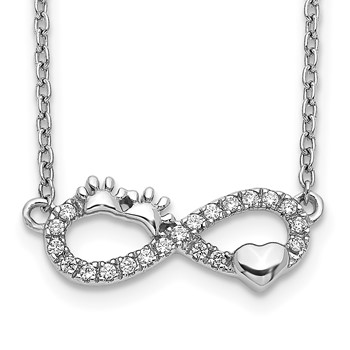 14k White Gold 1/10 carat Diamond Infinity with Pawprint and Heart 18 inch Necklace