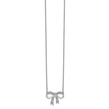 14k White Gold 1/10 carat Diamond Bow 18 inch Necklace — alternate view
