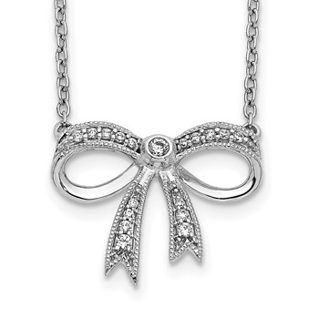 14k White Gold 1/10 carat Diamond Bow 18 inch Necklace