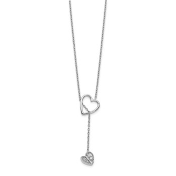 14k White Gold 1/15 carat Diamond Heart with Dangle 18 inch Lariat Necklace — alternate view