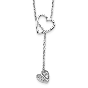 14k White Gold 1/15 carat Diamond Heart with Dangle 18 inch Lariat Necklace
