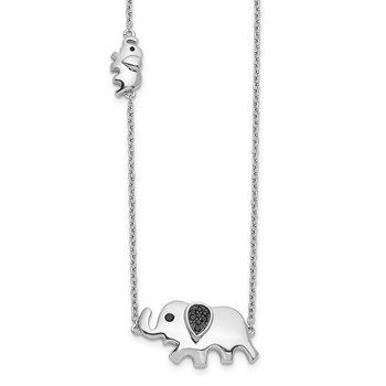 14k White Gold 1/20 carat Black Diamond Elephant 18 inch Necklace