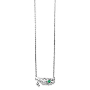 14k White Gold Diamond Bar with Emerald Feather 18 inch Necklace — alternate view