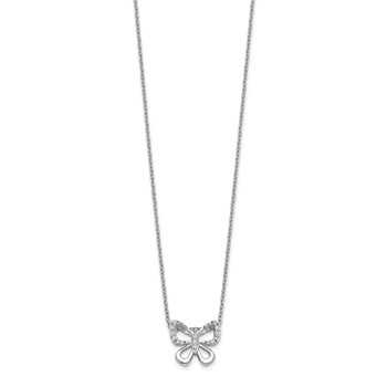 14k White Gold 1/10 carat Diamond Butterfly 18 inch Necklace — alternate view