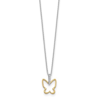14k Two-tone 1/10 carat Diamond Butterfly 18 inch Necklace — alternate view