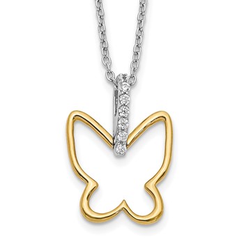 14k Two-tone 1/10 carat Diamond Butterfly 18 inch Necklace