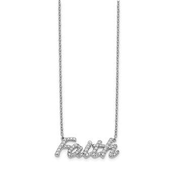 14k White Gold 1/4 carat Diamond FAITH Script 18 inch Necklace — alternate view