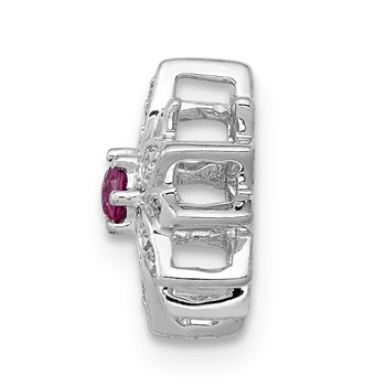 14k White Gold 1/20 carat Diamond and Ruby Flower Chain Slide — alternate view