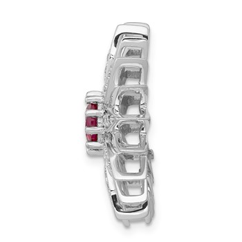 14k White Gold 3/8 carat Diamond and Ruby Flower Chain Slide — alternate view