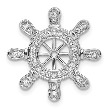 14k White Gold 1/4 carat Diamond Ship Wheel Pendant
