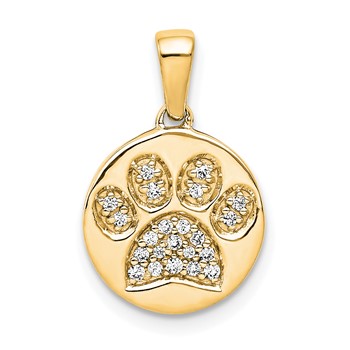 14k Yellow Gold Diamond Paw Print in Circle Pendant